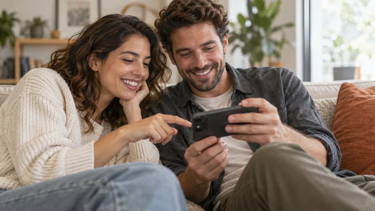 Two friends watching a video together on a phone